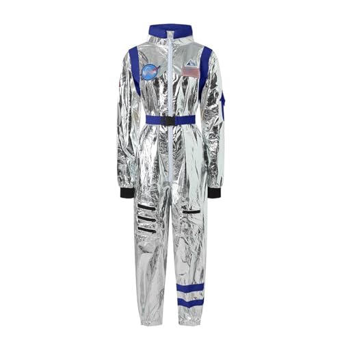 Astronaut Kostüm Herren Damen - Silber Space Anzug Karneval Kostüm Overall Weltall Raumfahrer Costume Für Faschingskostüm, Mottopartysblue-women,XL von Generic