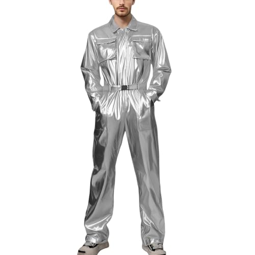 Astronaut Kostüm Herren Silber Gold Astronauten Kostüme Erwachsene Karneval Fasching Raumanzug Weltall Space Raumfahrer Costume Overall mit Gürtel Karnevalskostüm Faschingskostüme von Generic