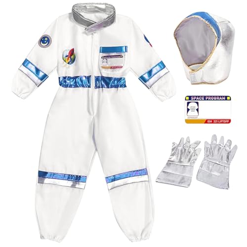 Astronaut Kostüm Kinder Weiß Astronauten Kostüme Kinder Karneval Costume Raumfahrer Space Weltall Raumanzug Fasching Overall Faschingskostüme Karnevalskostüm von Generic