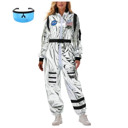 Astronauten Kostüm Damen NASA Kostüm Weltraum Kostüm Karneval Damen Damen Space Kostüm Karneval Erwachsene Overall Outfit Cosplay Faschingskostüme Space Jumpsuit Silber weltraum kostüm damen von Generic