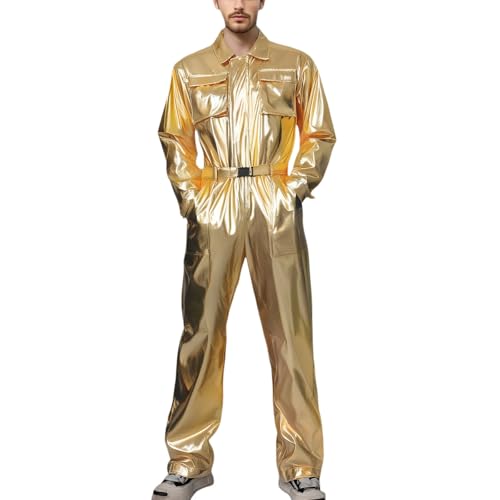 Astronauten Kostüm Herren Silber Gold Kostüme für Erwachsene Astronaut Karneval Raumfahrer Fasching Space Raumanzug Weltall Costume Overall mit Gürtel Karnevalskostüm Faschingskostüme von Generic