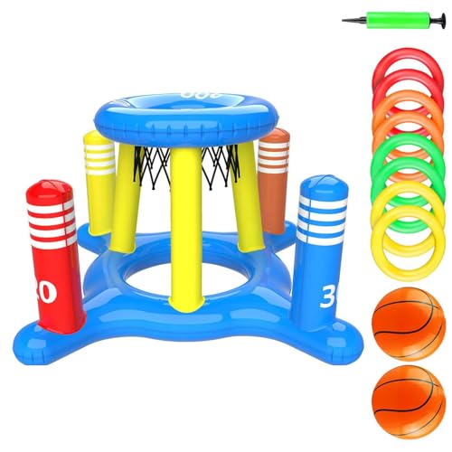 Aufblasbarer Pool-Basketballkorb – Schwimmreifen, Schwimmbadspiele | Outdoor-Wasserspiel-Set mit 1 Kreuzwurfspielzeug, 8 Wurfringen, 1 Reifen und 2 aufblasbaren Basketbällen für Kinder Aufblasbarer Pool-Basketballkorb – Schwimmreifen, Schwimmbadspiele | Outdoor-Wasserspiel-Set mit 1 Kreuzwurfspielzeug, 8 Wurfringen, 1 Reifen und 2 aufblasbaren Basketbällen für Kinder von Generic