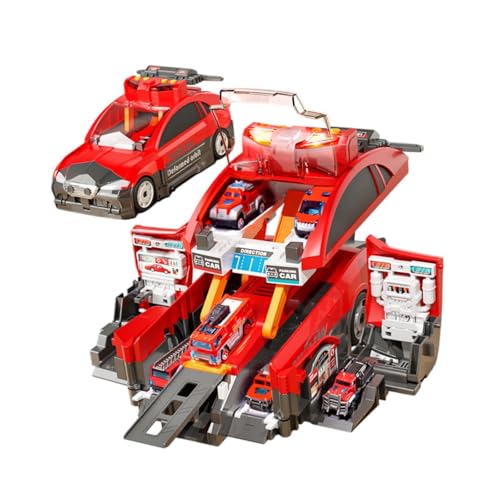 Auto Spielzeug LKW Set für Kinder mit 6 Kleinen Legierungsautos, Verformungsspielzeug, Autotransporter LKW Spielzeug für Jungen Und Mädchen, Kindergeb, Feuerwehrauto von Generic