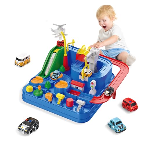 BASAMOU Auto Spielzeug Rennstrecken ab 3 4 5 6 Jahre Jungen Mädchen, Track Cars Spielzeug, Abenteuer Autopark enthält 4 Spielzeugautos, Geschenk für Jungen Kinder (6 Tasten) von Generic