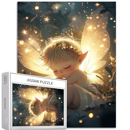 Baby-Gesichtselfe 1000 Teile Puzzle für Erwachsene, Traumhintergrund, Kunst, Puzzle, anspruchsvolle Familienaktivitäten, buntes DIY-Bastelpuzzle für Heimdekoration, Geschenke, 50 x 70 cm von Generic