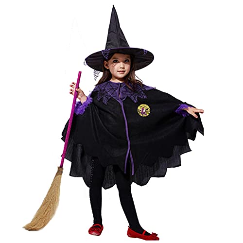 Baby Halloween Kostüm Hexen Zauberer Umhang Mädchen Fledermaus Kostüm Karneval Thema Halloween Set Kleid Für Kinder Familie Festival Bühnenauftritte Kostümzubehör Halloween Weihnachtsfeier Kostüm Deko von Generic