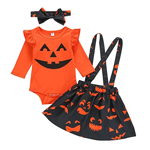 Baby Halloween Kostüm - Meine ersten Halloween Outfits für Pumpkin Cosplay Strampler Set Kürbis Geist Kostüm Skelett Lustige Strampler Kleinkind Halloween Dress Up von Generic
