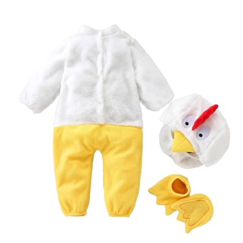 Baby Hühnchenkostüm - Baby Hühnchenkostüm Set, Fuzzy Animal Strampler Outfit | Nettes Cartoon -Jumpsuit Cosplay, Fuzzy Strampler Outfit Hut Schuhe Set, entzückendes Baby -Hühnchen -Kostüm für Kinder von Generic