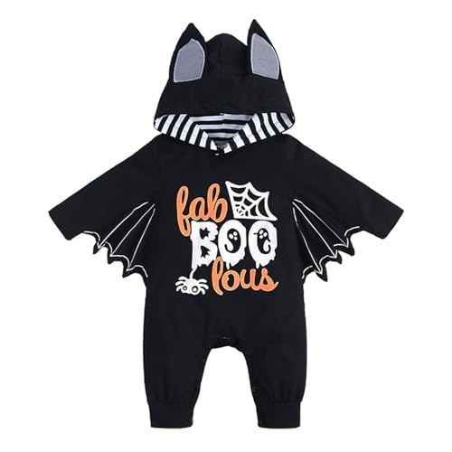 Baby Mädchen Junge Halloween Baby Unisex Halloween-Overall für Säuglinge Kleinkinder mit langen Ärmeln Cartoon-Aufdruck Kapuzenoverall (Grey-b, 6-12 Months) von Generic