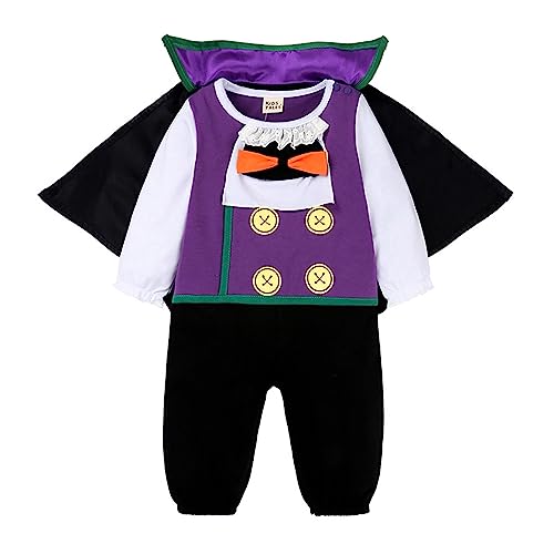 Baby Mädchen Junge Halloween Baby Unisex Halloween-Overall für Säuglinge Kleinkinder mit langen Ärmeln Cartoon-Aufdruck Kapuzenoverall (Purple-a, 18-24Months) von Generic