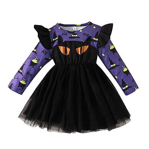 Baby Mädchen Print Kleid Kleinkind Kinder Tüll Prinzessin Xmas Kleid Outfits Party Festzug Hochzeitskleid Kleinkind Baby Mädchen Halloween Kleid Print Langarm Tüllkleid (Purple, 12-18 Months) von Generic