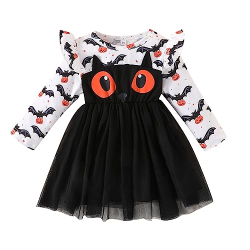 Baby Mädchen Print Kleid Kleinkind Kinder Tüll Prinzessin Xmas Kleid Outfits Party Festzug Hochzeitskleid Kleinkind Baby Mädchen Halloween Kleid Print Langarm Tüllkleid Kleinkind (Black, 12-18 Months) von Generic