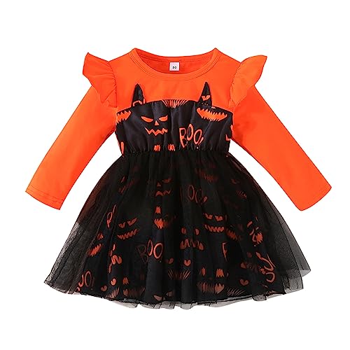 Baby Mädchen Print Kleid Kleinkind Kinder Tüll Prinzessin Xmas Kleid Outfits Party Festzug Hochzeitskleid Kleinkind Baby Mädchen Halloween Kleid Print Langarm Tüllkleid Kleinkind (Brown, 12-18 Months) von Generic