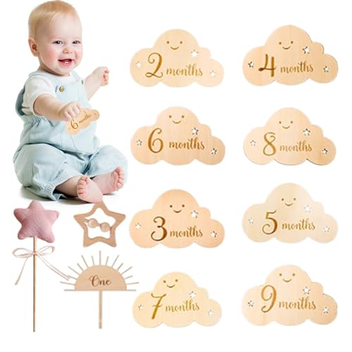 Baby-Meilensteine-Schilder,Meilensteine-Holzschild | Monatliche Meilenstein-Fotokarten | Baby-Wachstumskarten, multifunktional, exquisit für Kindertag, Ostern, Erntedankfest von Generic