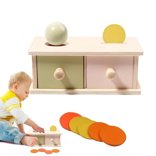 Baby Objekt Beständigkeit Box - Fine Motor Skills Toy für Kleinkinder | Holzmünzen- und Ball Drop-Schubladenbox, Handspielzeug für das Hand-Auge-Koordination für frühes Lernen, sensorisches von Generic