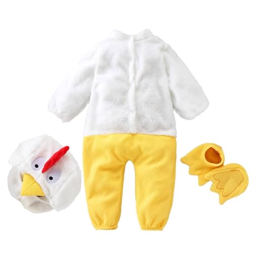 Baby Rooster Kostüm, Baby Rooster -Outfit,Long Sleeve Plush Animal Hut Kostüm Schuhe Set - Netter Cartoon -Bodysuit für Halloween, Fuzzy -Overall für Mädchen und von Generic