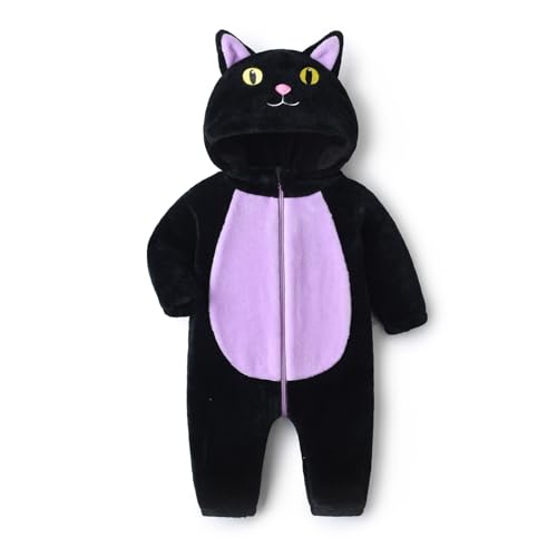 Baby Schwarze Katze Kostüm für Säugling Kleinkind Halloween Cosplay Tier Overall Fuzzy Warm Strampler Bodysuit Birthdat Party Dress Up (Purple, 100) von Generic