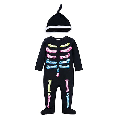 Baby Strampler Set 50 Halloween Cosplay Kostüm Strampler Overalls + Hut Outfits Schlafoverall (Black, 9-12 Months) von Generic