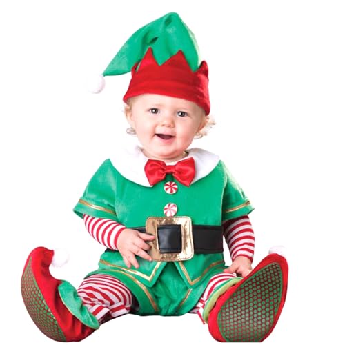 Baby Weihnachtskostüme - Strampler Weihnachten Kleinkinder Weihnachtsmannanzug Kinder Elfenkostüm Set aus Oberteil, Hose und Mütze Neugeborene Weihnachtskleid für Party Xmas Karneval Fasching von Generic