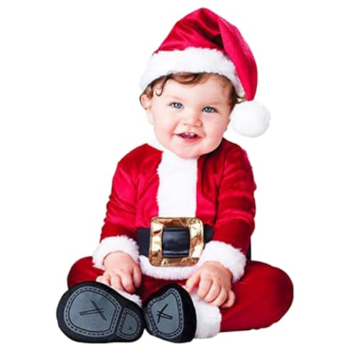 Baby Weihnachtskostüme - Strampler Weihnachten Kleinkinder Weihnachtsmannanzug Kinder Elfenkostüm Set aus Oberteil, Hose und Mütze Neugeborene Weihnachtskleid für Party Xmas Karneval Fasching von Generic