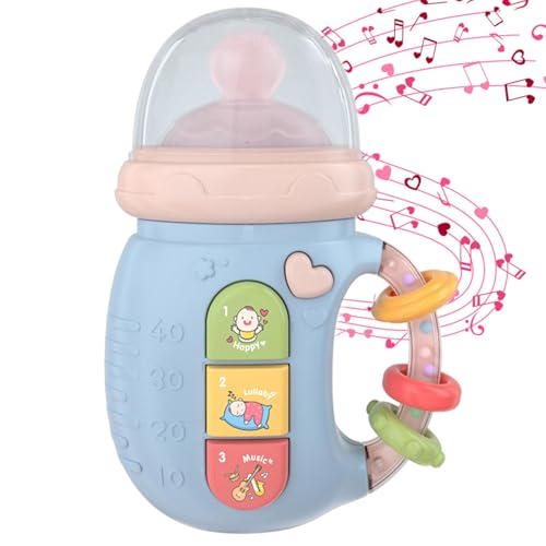 Babyflaschenspielzeug – Flaschenspielzeug für Kinder – Beißspielzeug für Babys, beruhigende Musik, Rassel mit sanftem Licht und Farbe, waschbare Plüschtiere zum Aufhängen am Kinderbett, Kinderwagen, A von Generic