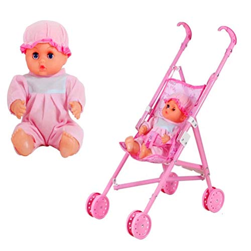 Babypuppen- und Kinderwagen-Set, Mädchenspielzeug-Puppenwagen, Babypuppen-Kinderwagen, Spielzeugpuppen-, Babypuppen-Kinderwagen, Rollenspiel für Mädchen, Puppenwagen, (Rosa) von Generic