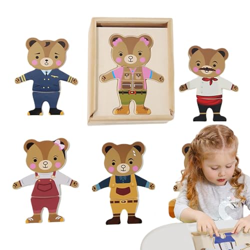 Bärenfamilie Kostüm aus Holz, Bären-Anzieh-Puzzle, Set zum Wechseln der Kleidung, Puzzlespiele zum Wechseln der Kleidung, kognitives Spielzeug aus Holz für Mädchen im Alter von Bärenfamilie Kostüm aus Holz, Bären-Anzieh-Puzzle, Set zum Wechseln der Kleidung, Puzzlespiele zum Wechseln der Kleidung, kognitives Spielzeug aus Holz für Mädchen im Alter von von Generic