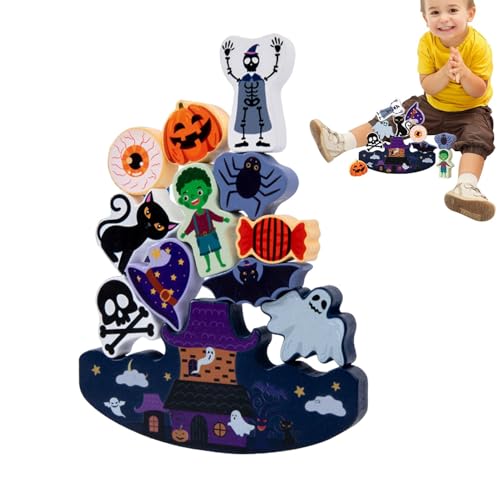 Balance-Spielzeug-Stapelspiel, Holzklötze-Stapelspielzeug,Halloween Weihnachten Holzbausteine ​​Balance Spielzeug - Pädagogisches Gleichgewichtsspielzeug mit gebogener Basis für Schule, Reisen, Outdoo von Generic