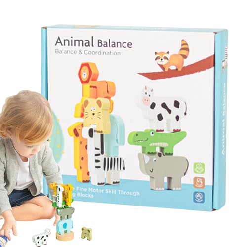 Balance Toys Stapeling Game, Stapelbare Holztierspielzeug | Tierblock Schwertloses Gleichgewicht Spielzeug | Realistisches Tierbild -Lernspielzeug Für Das Haus, Das Äußere von Generic