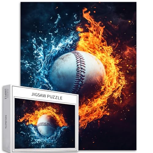 Baseball-Puzzle für Erwachsene, Baseball an der Grenze von Eis und Feuer, Puzzle, 50 × 70 cm, anspruchsvolle Familienaktivitäten, bunt, Basteln, Sportpuzzle für Heimdekoration, Geschenke, 1000 Teile von Generic