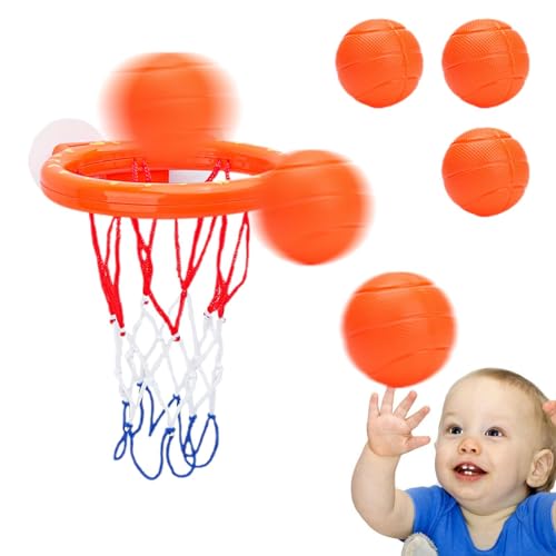 Basketball-Ballkorb für Badezimmer, Badewannen-Basketballkorb, 4 Stück Saugnapf-Basketballkorb, Cartoon-Design-Saugnapf-Basketballkorb, tragbares und interaktives Badespielzeug für Kinder, und Mädchen von Generic