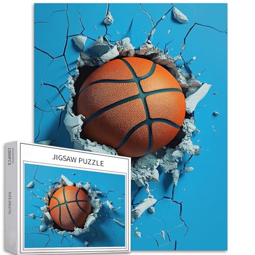 Basketball Breaking Through Wall 1000 Teile Puzzle für Erwachsene, Basketball-Puzzle, 68,6 x 50,8 cm, Sport-Puzzle, anspruchsvolle Familienaktivitätsspiele, buntes DIY-Bastelpuzzle für Heimdekoration, von Generic