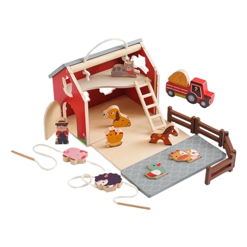 Bauernhof-Spielzeug aus Holz – Sortier- und Stapel-Lernspielzeug, realistisches Bauernhoftier-Set aus Holz | Spielset mit Bauernhoftieren für Kinder, stapelbares Lernspielzeug mit Scheune, Bauer und m von Generic