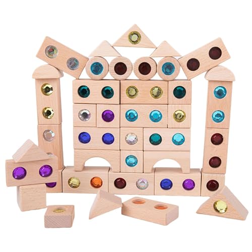 Bausteinset - Holzbausteine, Bildungsblockspielzeug | Hochwertige Building Block Toys 50, langlebige Holzblöcke Bildung und Spaß für Kinder Kindergarten Vorschule Lernen von Generic