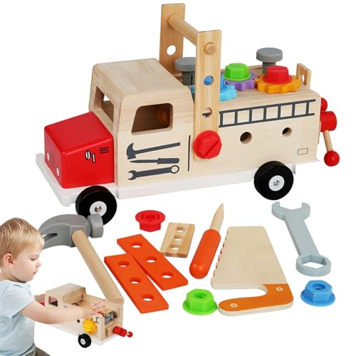 Bauwerkzeuge aus Holz, Holzwerkzeugset für Kinder, Holz-Werkzeugkasten-Set für Kinder, Pädagogisches Rollenspiel-Konstruktionsspielzeug, Werkzeugkasten-Spielset mit Schraubendreher und Hammer für die von Generic