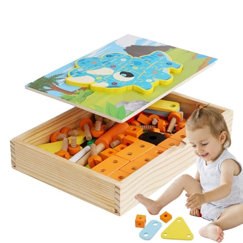 Bauwerkzeuge aus , Holzwerkzeugset für Kinder, -Werkzeugkasten-Set | Pädagogisches STEM-Vorschulspielzeug, interaktives Zeichenbrett-Set mit Blöcken und Rätseln für die frühe Bildung von Generic