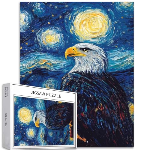 Bezaubernder Adler, 1000 Teile Puzzle für Erwachsene, Van Gogh, Sternennacht Stil Bunt, DIY, für Innendekoration, Geschenke, Familienpuzzle, ideal für Spieleabende, 50 x 60 cm von Generic