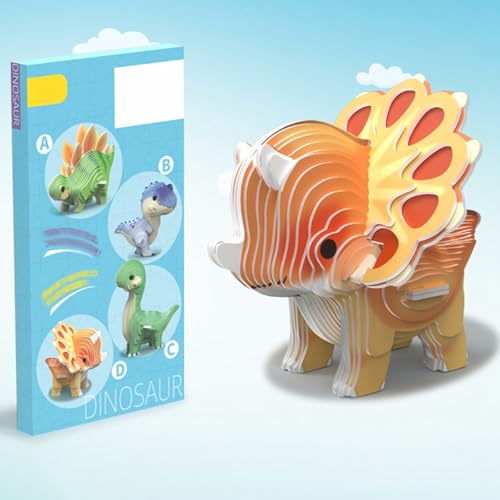 Blinder Dinosaurier für Kinder, 3D-Stereoskopisches Puzzle, Schüler, DIY-Handbuch, Modell für 3 bis 6 Jahre, Früherziehung, Lernspielzeug RFl475 (Orange, 19.5x10.2x1.4cm) von Generic