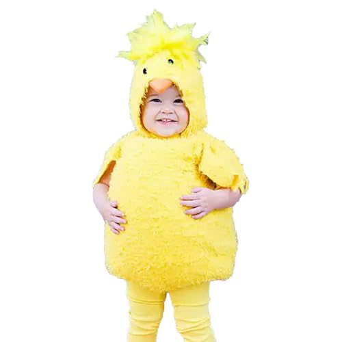 Bodysuit Dress Up Strampler+Hut Unisex Kinder Tier Jumpsuit Kleinkind Winter Fleece Huhn Strampler Hoodie Strampler Flanell Bodysuit Küken Kostüme Niedlich Plüsch Cosplay Tier (Yellow, 12-18 Months) von Generic