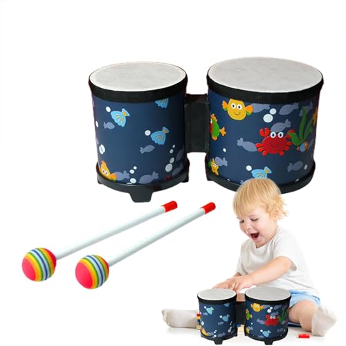 Bongo-Trommel - Schlagzeugset für Kinder, Schlaginstrument, Musikspielzeug | Niedliche Handtrommel aus mit 2 bunten Trommelstöcken, Musikinstrumente, handgefertigte Trommel für Kinder von Generic