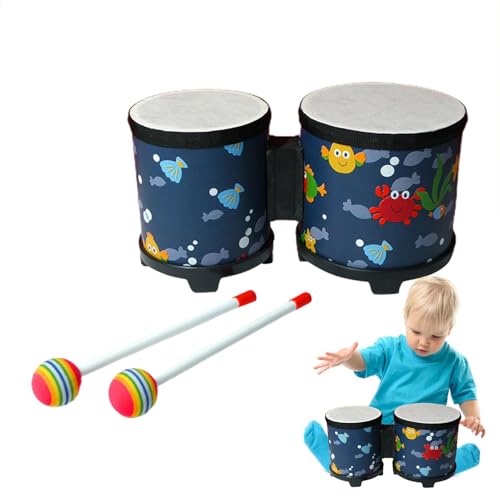 Bongos für Kinder – Percussion-Handtrommelspielzeug aus Holz | Entzückendes Design mit 2 bunten Trommelstöcken, Musikinstrument für Kinder, ideales Weihnachts- oder Geburtstagsgeschenk, fördert Rhythm von Generic