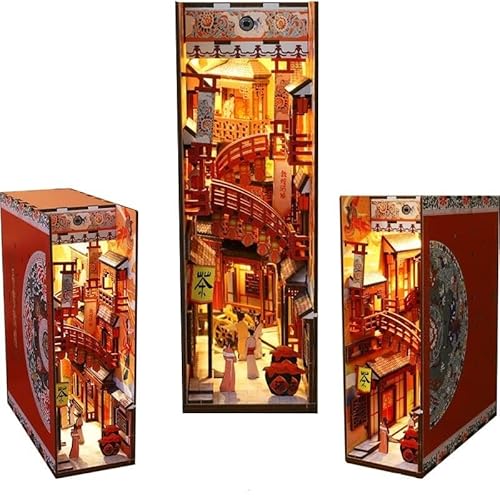 Book Nook Kit für Erwachsene, 3D-Buchstütze aus Holzpuzzle mit LED-Licht, DIY-Kit für Miniatur-Architekturmodelle, Bücherecke, Einzigartiges Geschenk für Familie und Freunde(Dream Seeking Dunhuang) von Generic