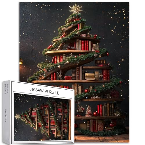 Bücherregal in Weihnachtsbaumform, 1000 Teile, Puzzles für Erwachsene, Urlaubsdekoration, Kunst-Puzzle, bunt, DIY-Puzzle, Heimdekoration, Geschenke, Familienpuzzle, perfekt für Spieleabende, 50 x 70 Bücherregal in Weihnachtsbaumform, 1000 Teile, Puzzles für Erwachsene, Urlaubsdekoration, Kunst-Puzzle, bunt, DIY-Puzzle, Heimdekoration, Geschenke, Familienpuzzle, perfekt für Spieleabende, 50 x 70 von Generic