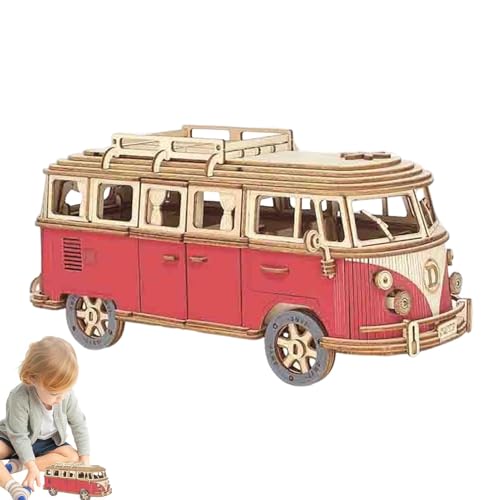 Bus Holzpuzzle,Bus Holzpuzzle - -Puzzle-Bus-Bausatz aus zum Basteln | -Holzbaustein-Spielzeug, Tourbus-Modell, Spielzeug, ästhetische Inneneinrichtung von Generic