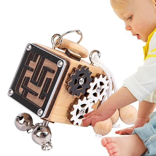 Busy Cube für Kinder, Busy Activity Cube | Sensorisches Spielzeug aus Holzbrett | Lernwürfel-Reisespielzeug, interaktives Aktivitätswürfelspielzeug für Kinder im Alter von 1–3 Jahren von Generic