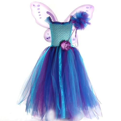 Butterfly Ball Dress - Butterfly Tulle Gown, Butterfly Princess Dress | Ruffle ealf Mesh Butterfly Fantasy Costume Dress, Butterfly-Themed Pageant Gown with Wand and Wing, Fantasy Dress for Halloween von Generic