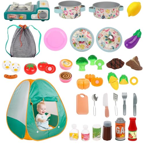 Camping-Set Spielzeug, Camping-Set für Kinder – 40 Stück Werkzeuge für Feldwerkzeuge, Spielzeug-Set für Kinder mit Grill, Geschirr, Obst und Gemüse für Raga von Generic