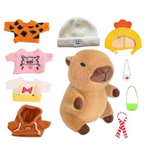 Capybara Plüsch mit Kleidung | Dress Up Gefüllte Capybara-Plüschtiere, Capybara-Plüschkissenpuppe mit 10 Kleidungsstücken und Accessoires für und Mädchen von Generic