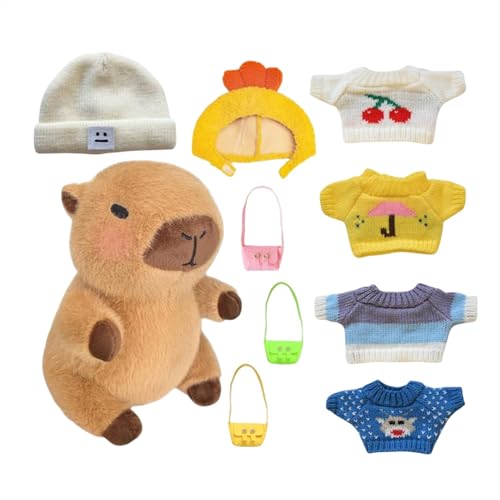 Capybara-Plüsch mit Kleidung – süßes Capybara-Stofftier, Cartoon-Plüschtier mit Pullover | Entzückendes Kuschel-Plüschtier für und Mädchen, weicher Capybara-Plüschbegleiter zum Sammeln für Klei von Generic