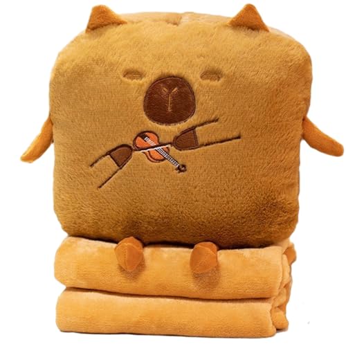 Capybara Plüschkissen, Gefülltes Capybara | Plushies Cartoon-Wurfkissen mit Decke,Stofftier-Handwärmer, bequemes Kuschelkissen zum Arbeiten, Schlafen, Lesen von Generic